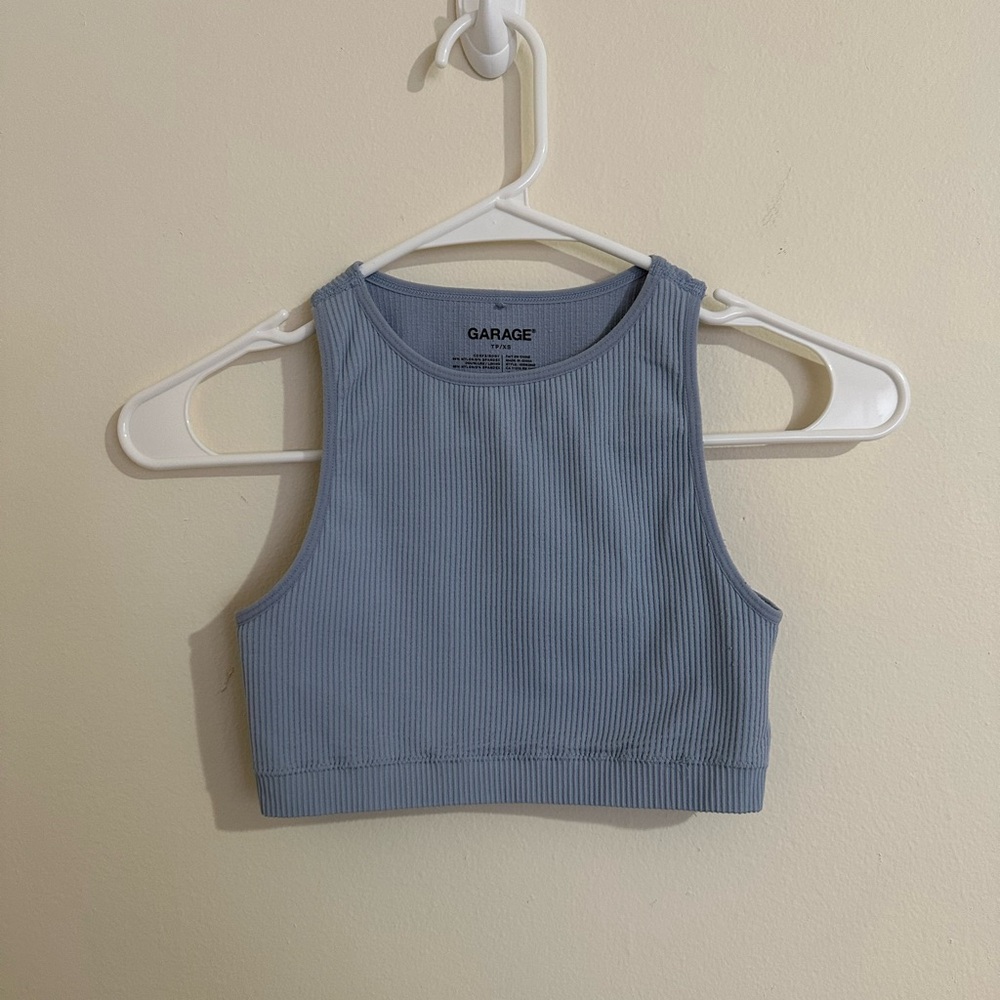 Garage Light Blue Ribbed Crop Top